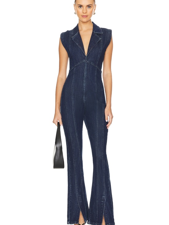 Free People Pants - Free People Navy Sleeveless Denim Jumpsuit with Flared Slits